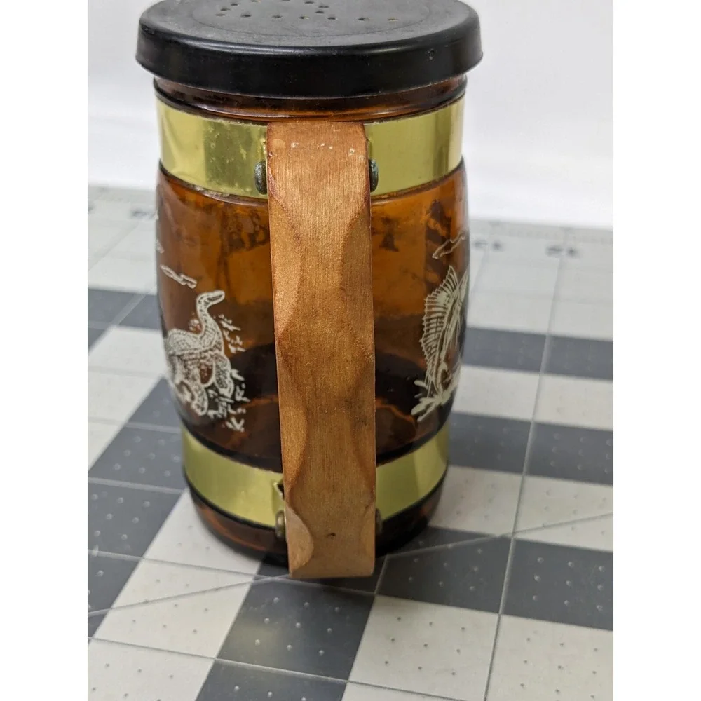 Florida Souvenir Salt Pepper Shaker Glass Mug Stein‎ Wood Handle 4.25 Inch Tall